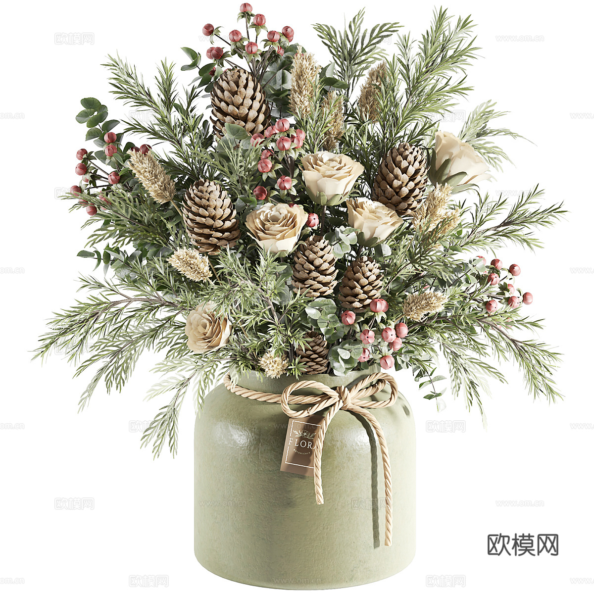 现代奶油风花瓶花艺3d模型