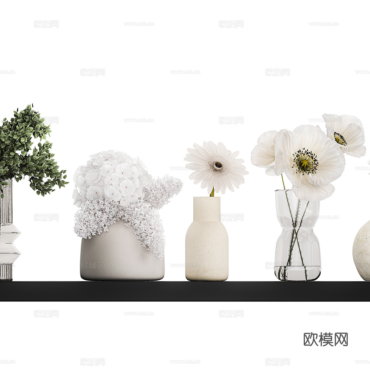 现代奶油风花瓶花艺3d模型