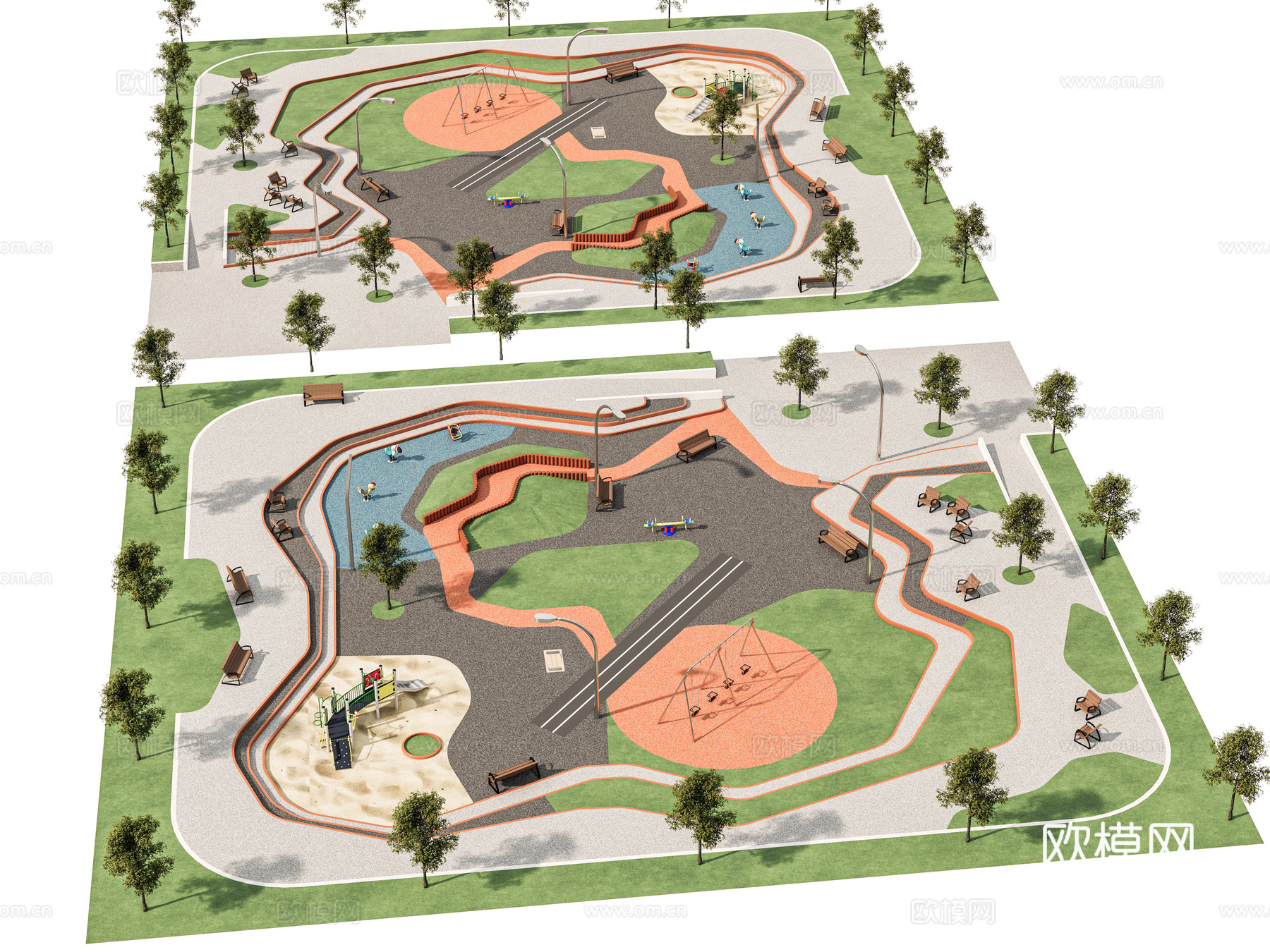 现代景观公园 儿童游乐场地 城市运动公园 儿童滑梯游乐器材su模型