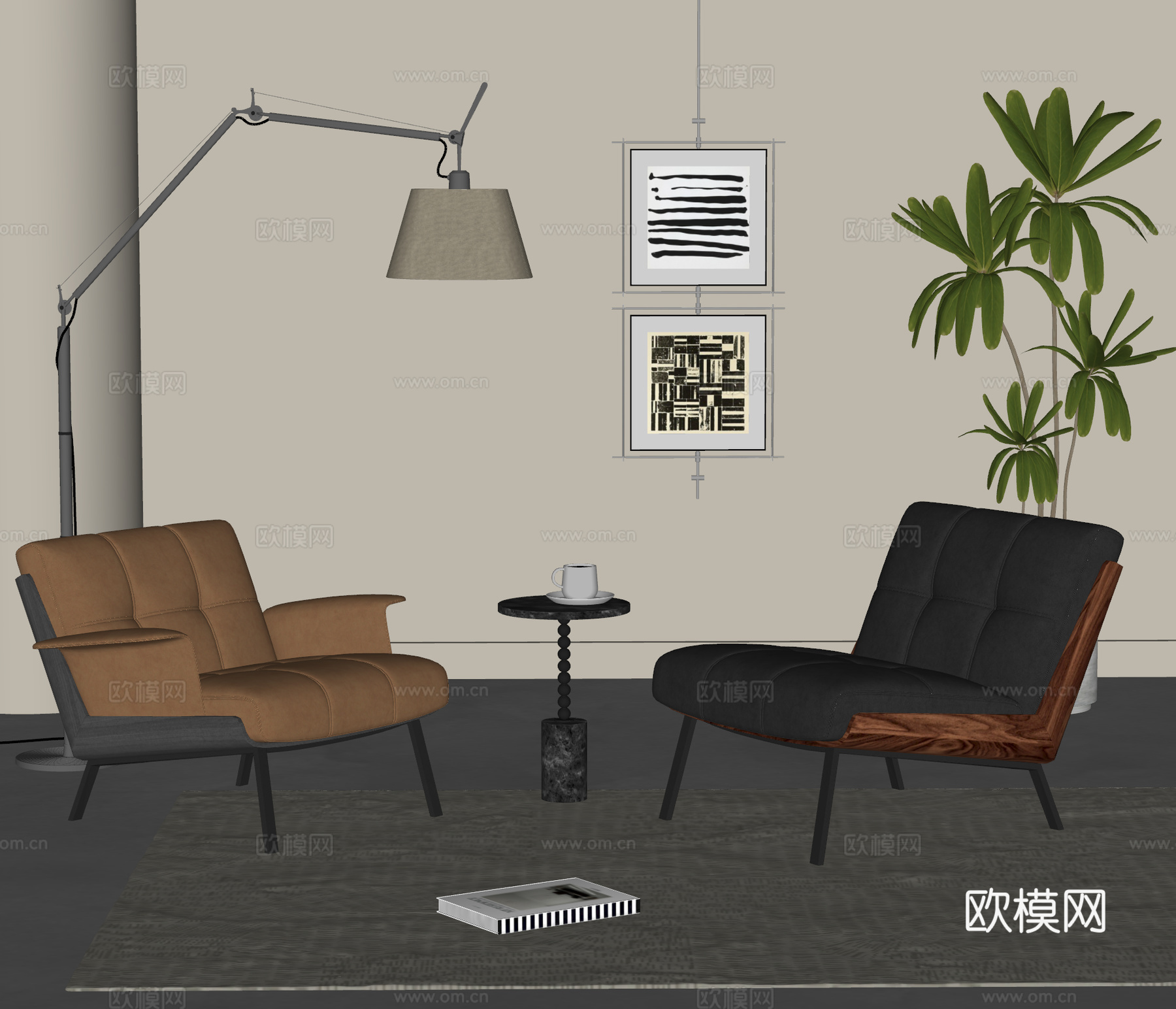MINOTTI 现代休闲沙发 单人沙发 沙发椅 洽谈椅  皮su模型