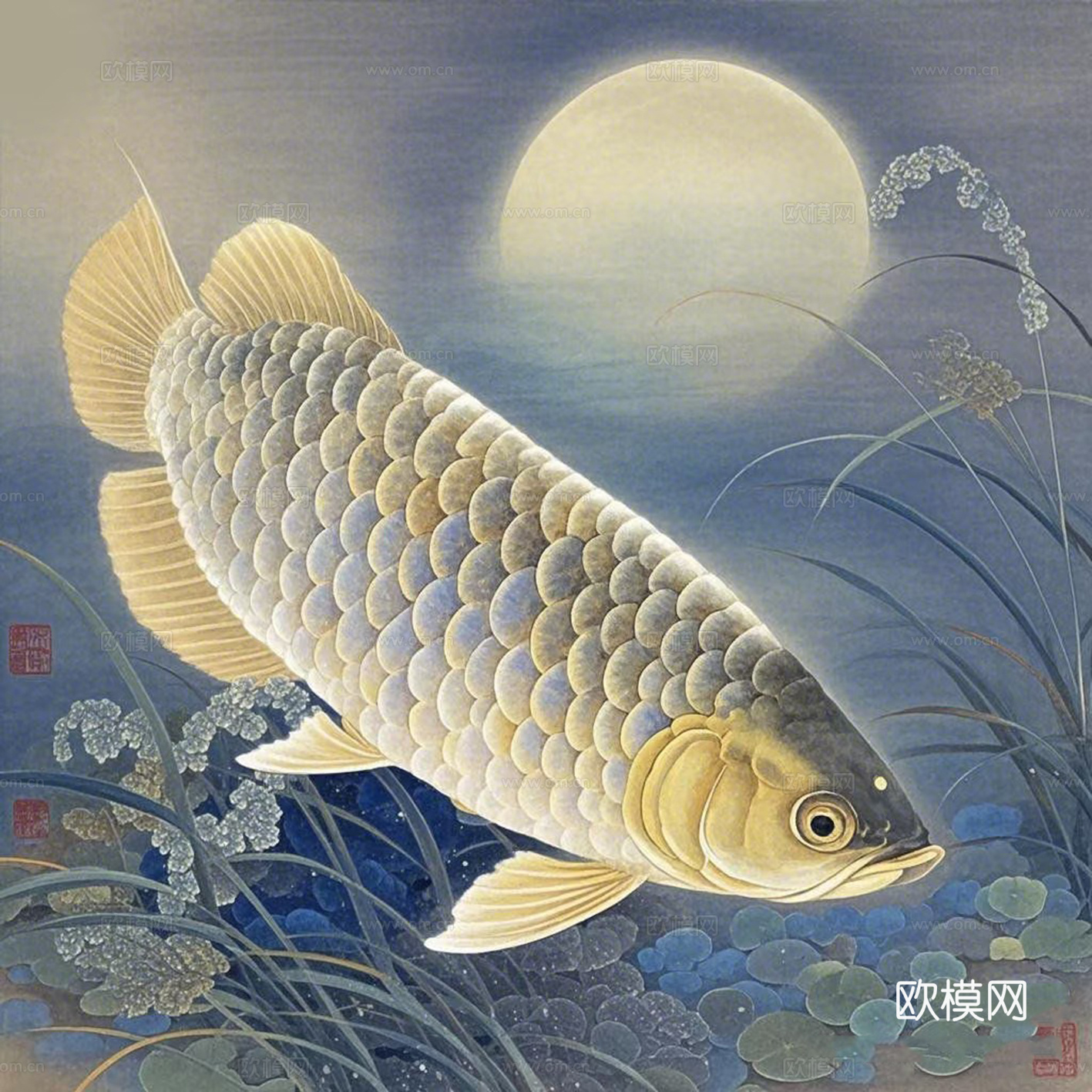 新中式抽象鲤鱼装饰画