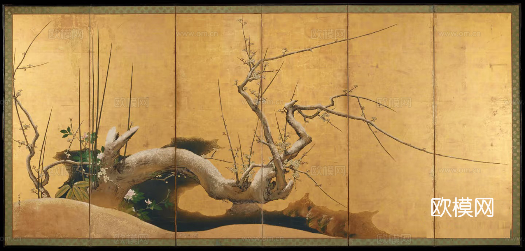 新中式金色屏风壁画