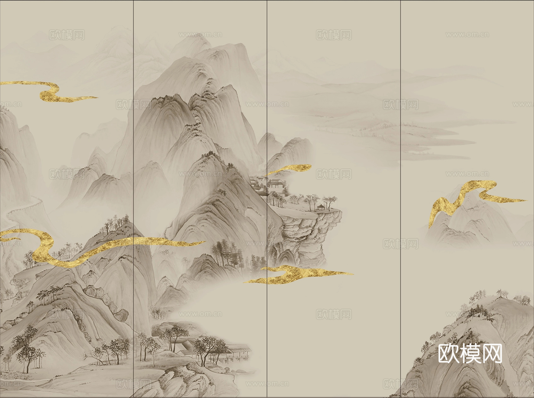 新中式山水壁画壁纸
