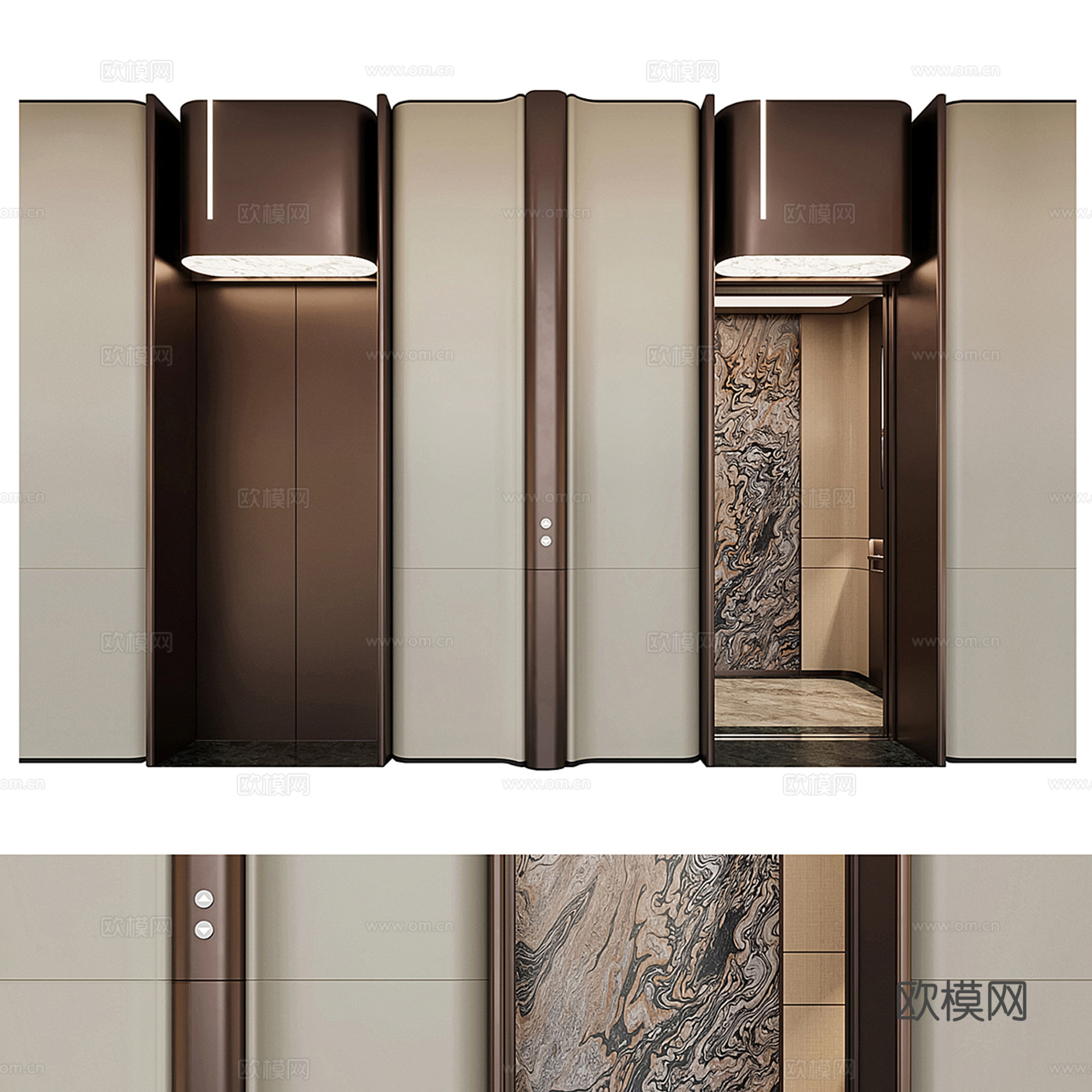 现代轻奢酒店电梯厅su模型