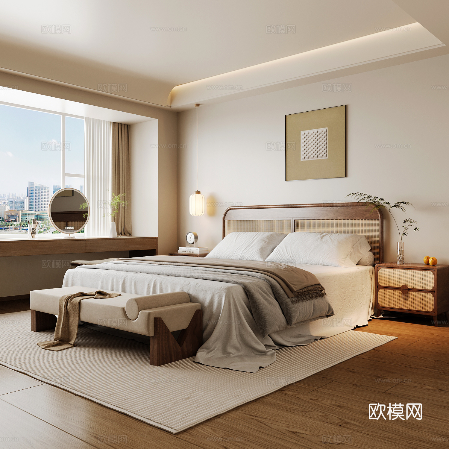 侘寂中古家居卧室 侘寂风卧室 次卧 主卧 飘窗卧室3d模型