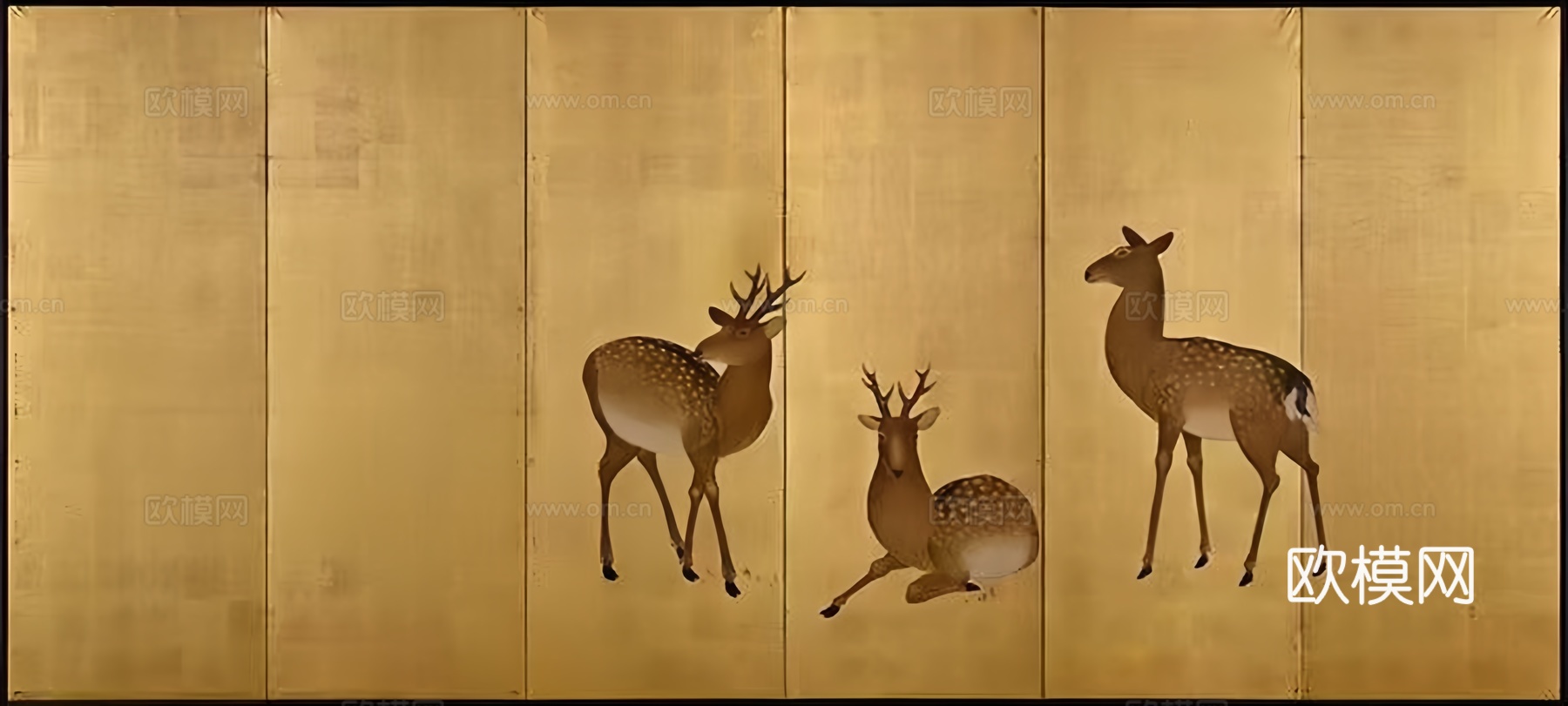 新中式金色屏风壁画
