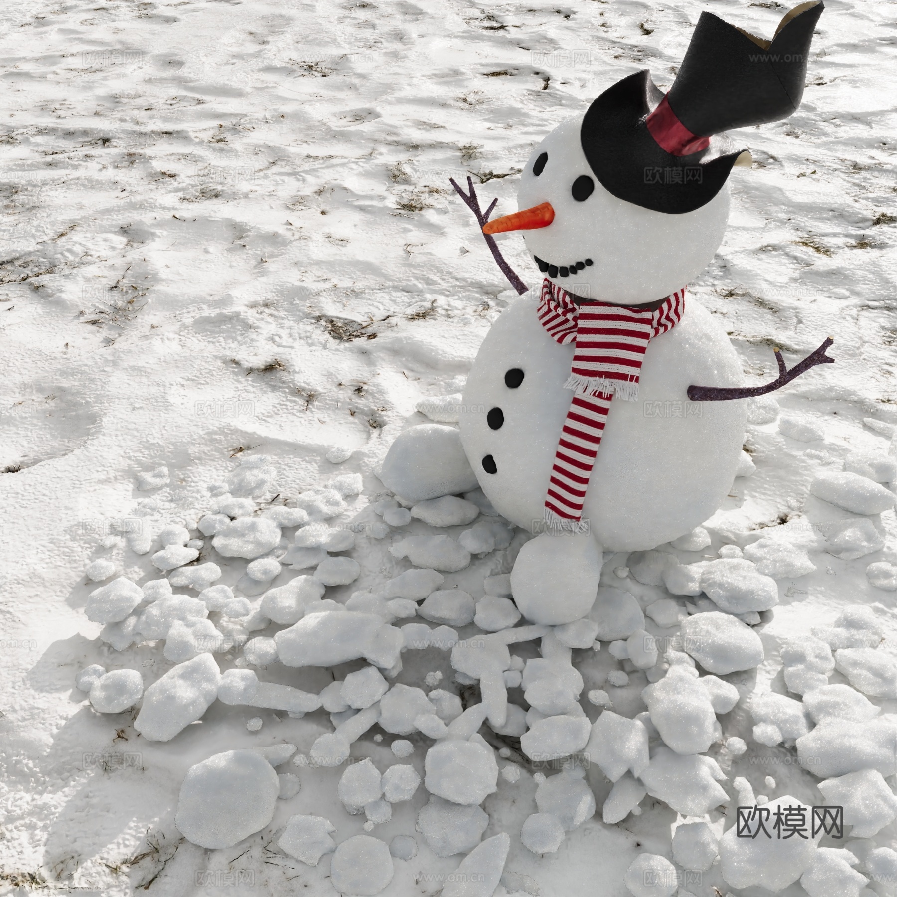 地面 雪地 雪人3d模型