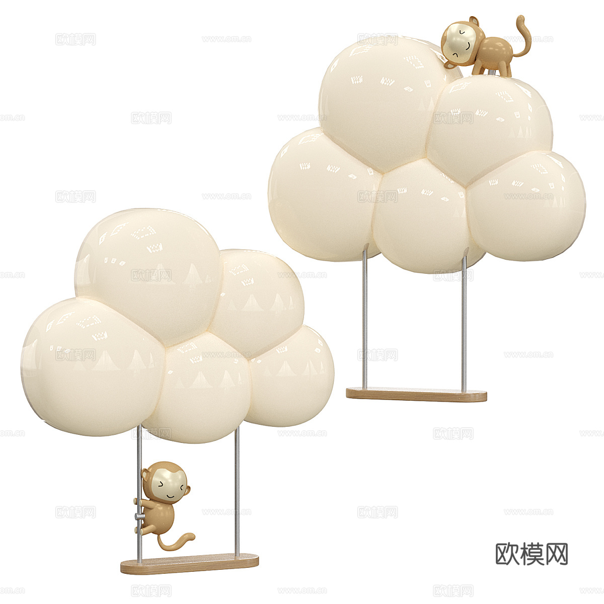 现代奶油风儿童云朵壁灯3d模型