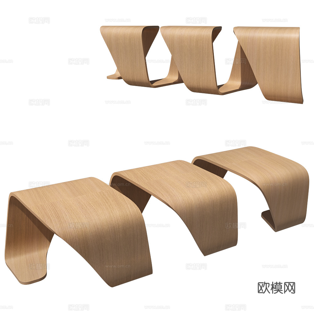 现代公共长凳3d模型