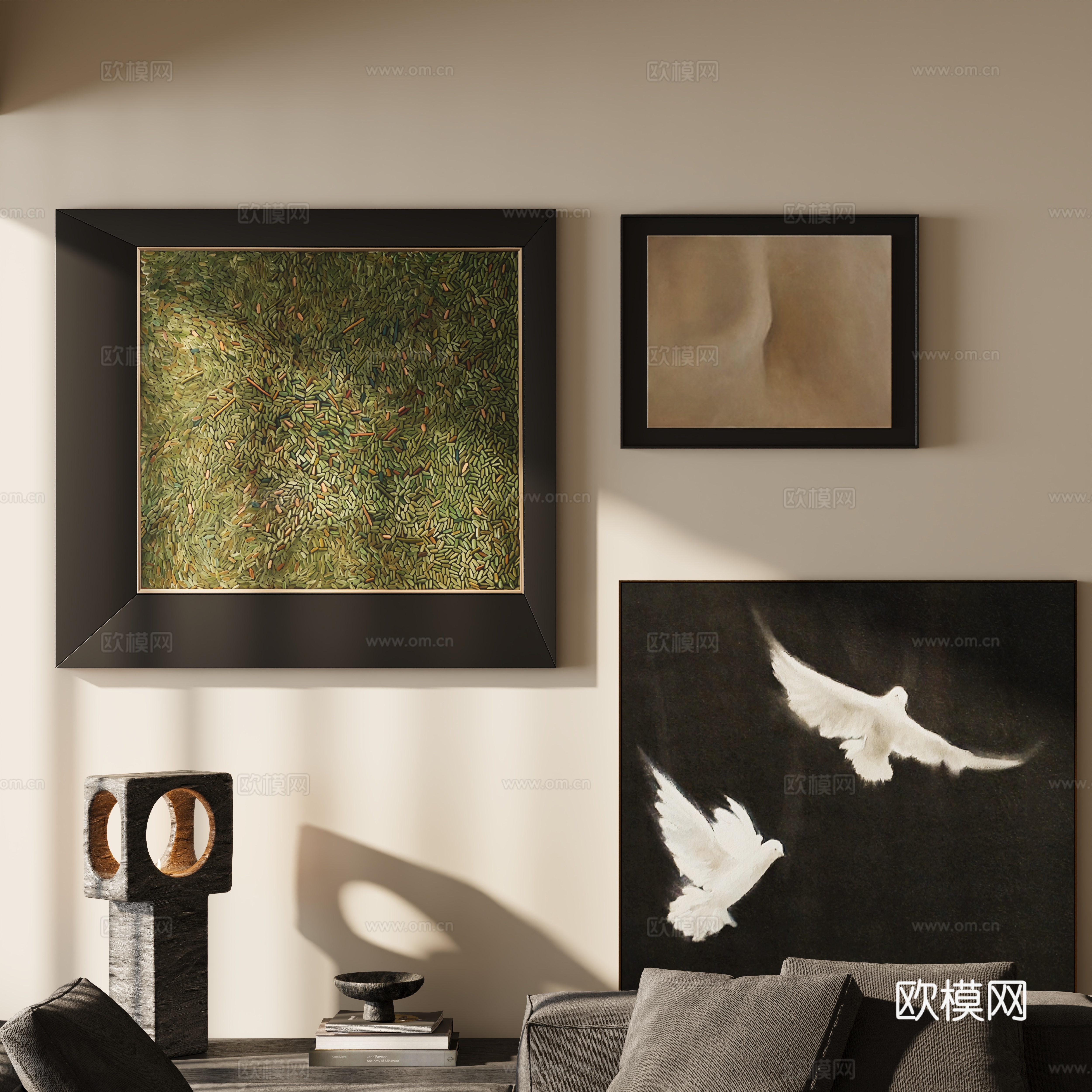 现代艺术中古装饰画su模型