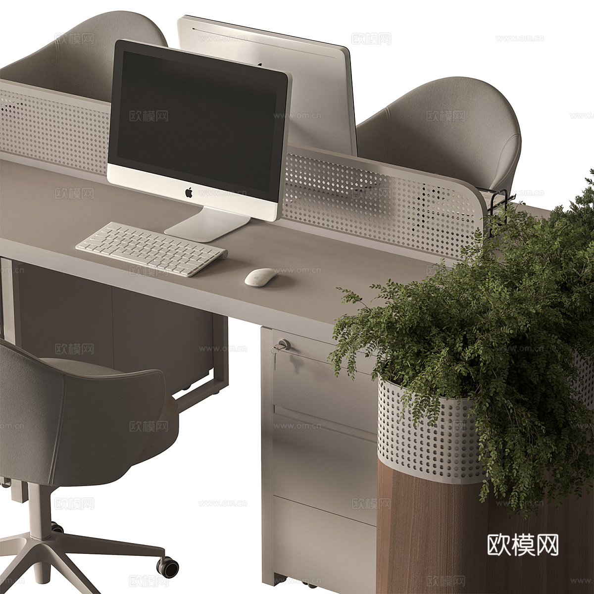 新中式员工套装 - 办公家具3d模型