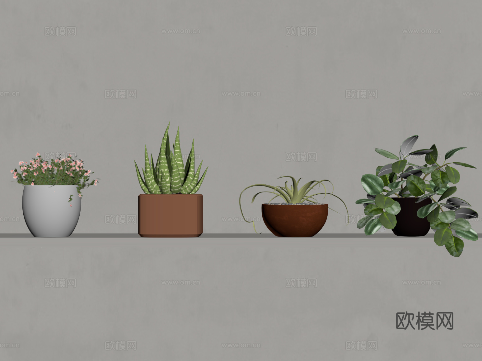 现代桌面盆栽su模型