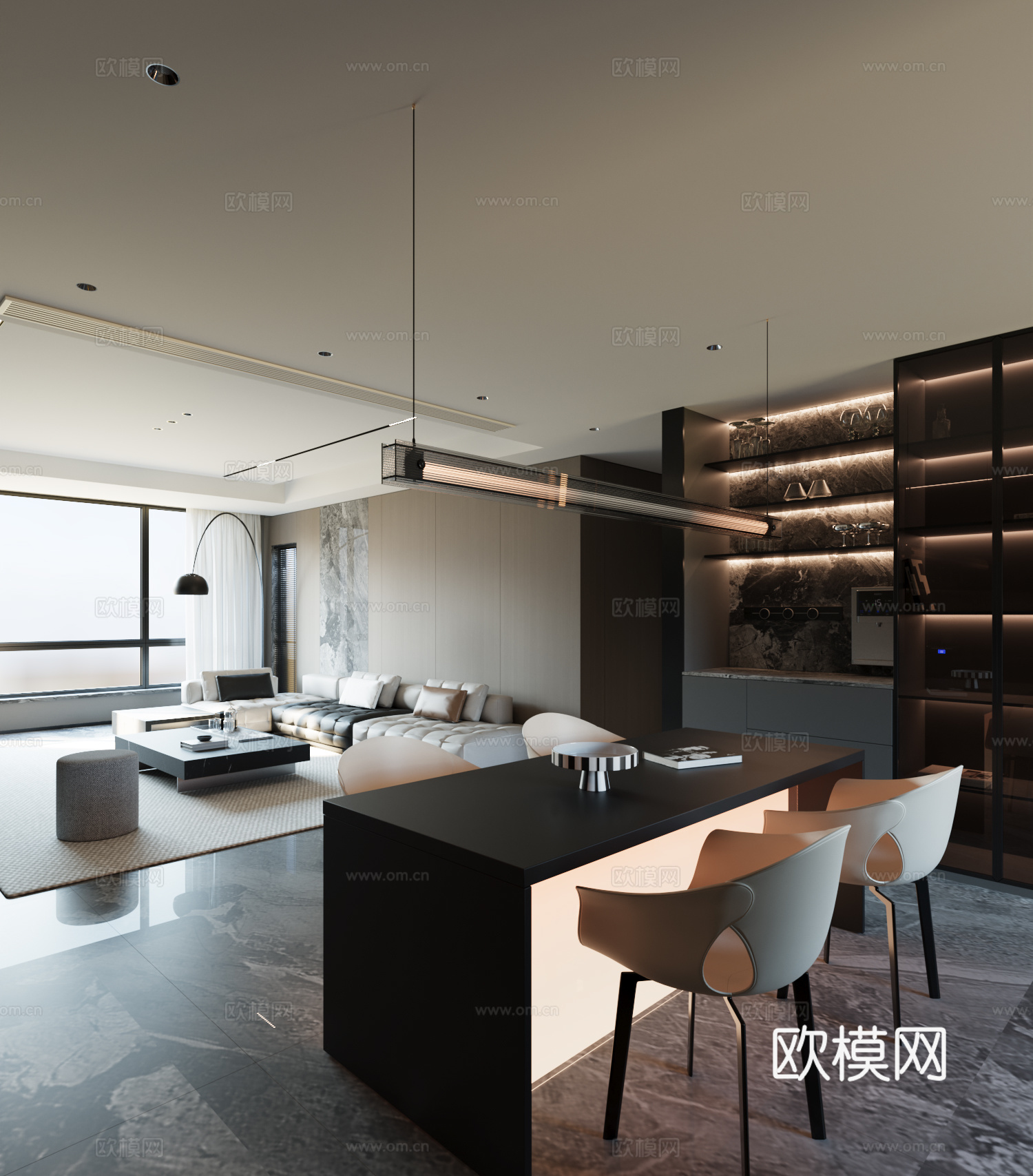现代意式客餐厅su模型