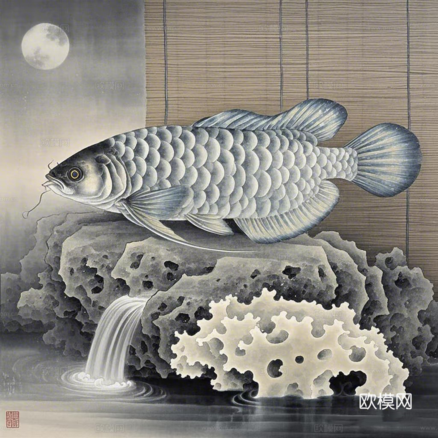 新中式抽象鲤鱼装饰画