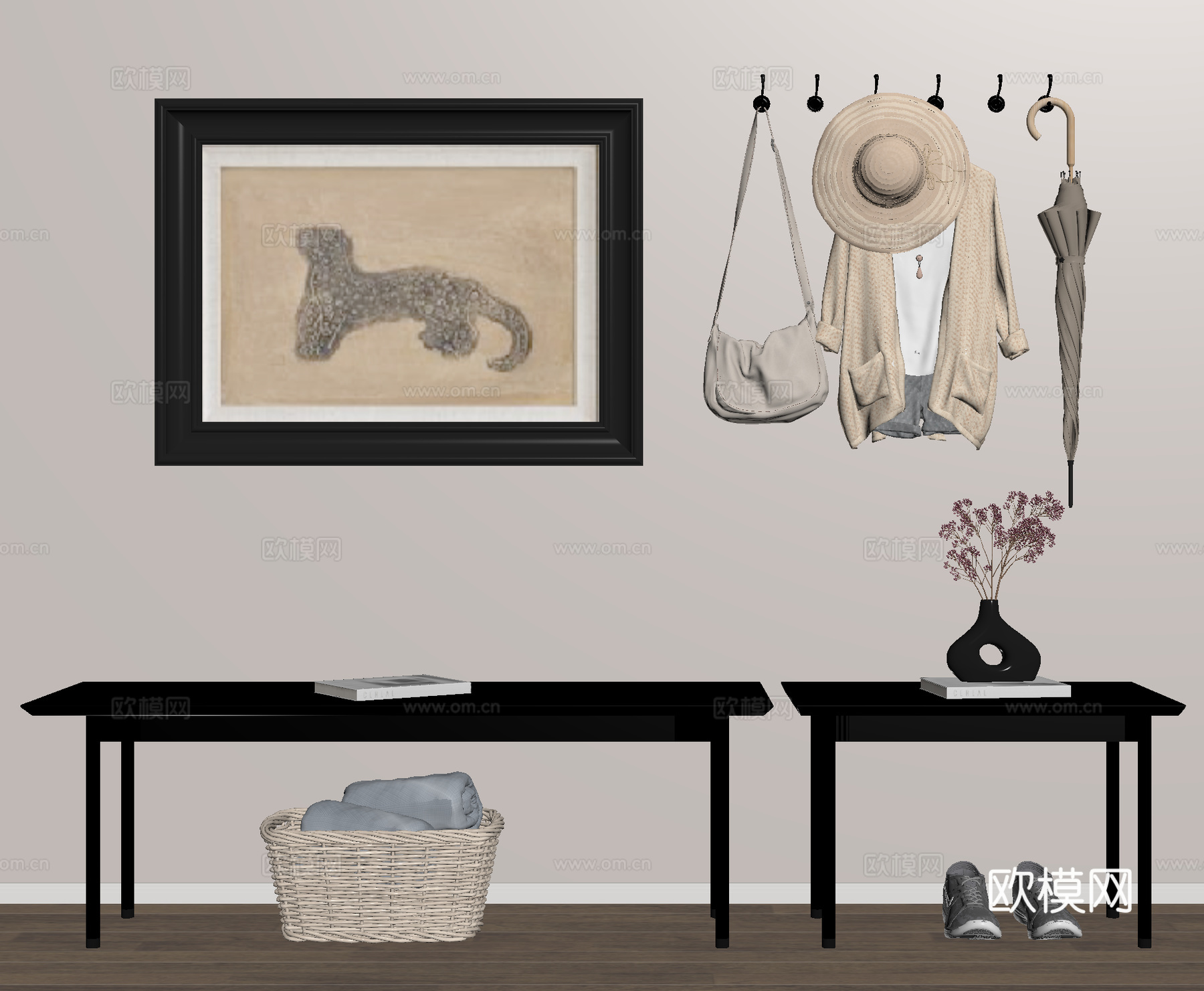 长条凳 换鞋凳 挂画 装饰画 衣帽钩su模型