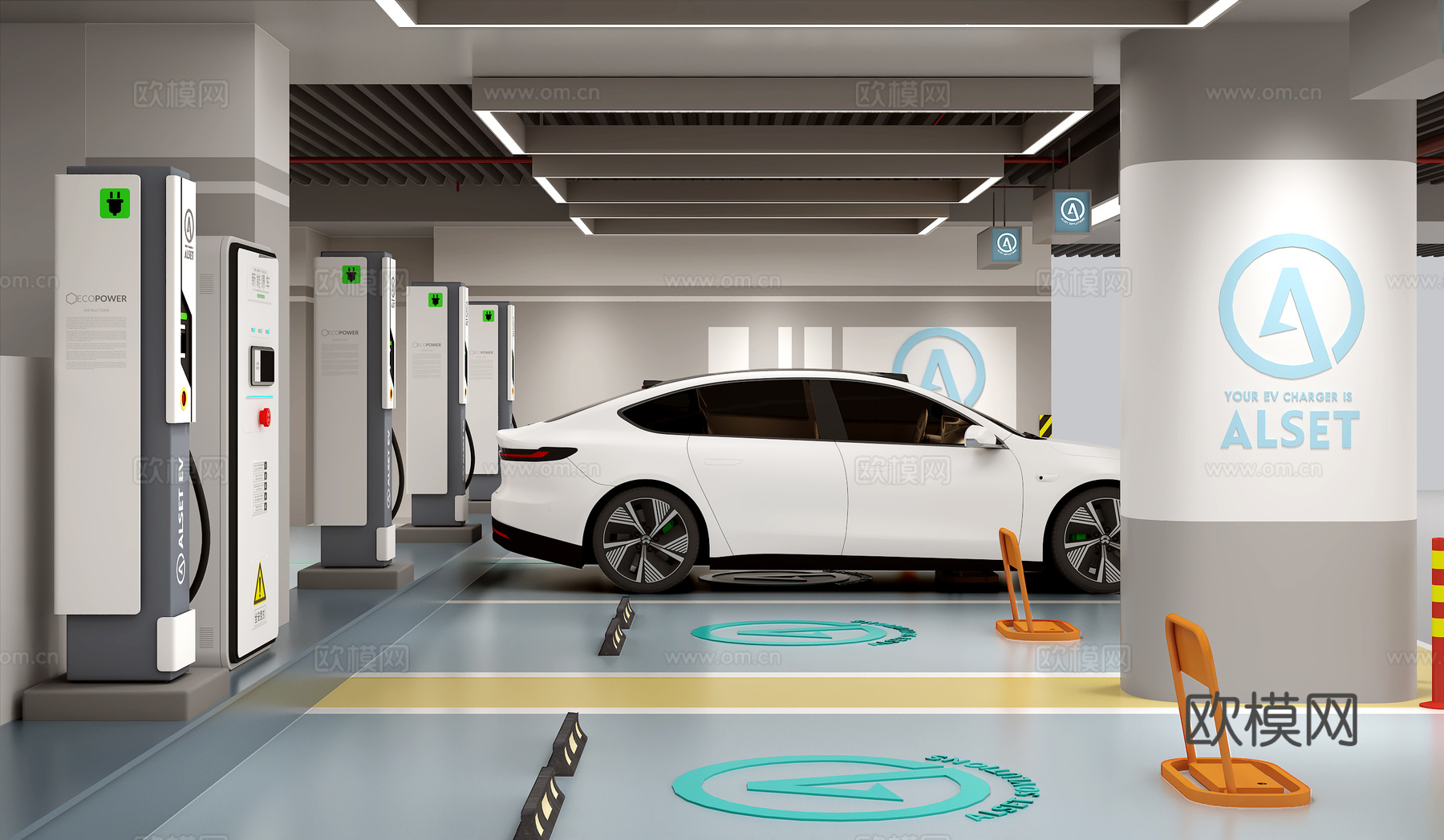 充电桩停车场3d模型