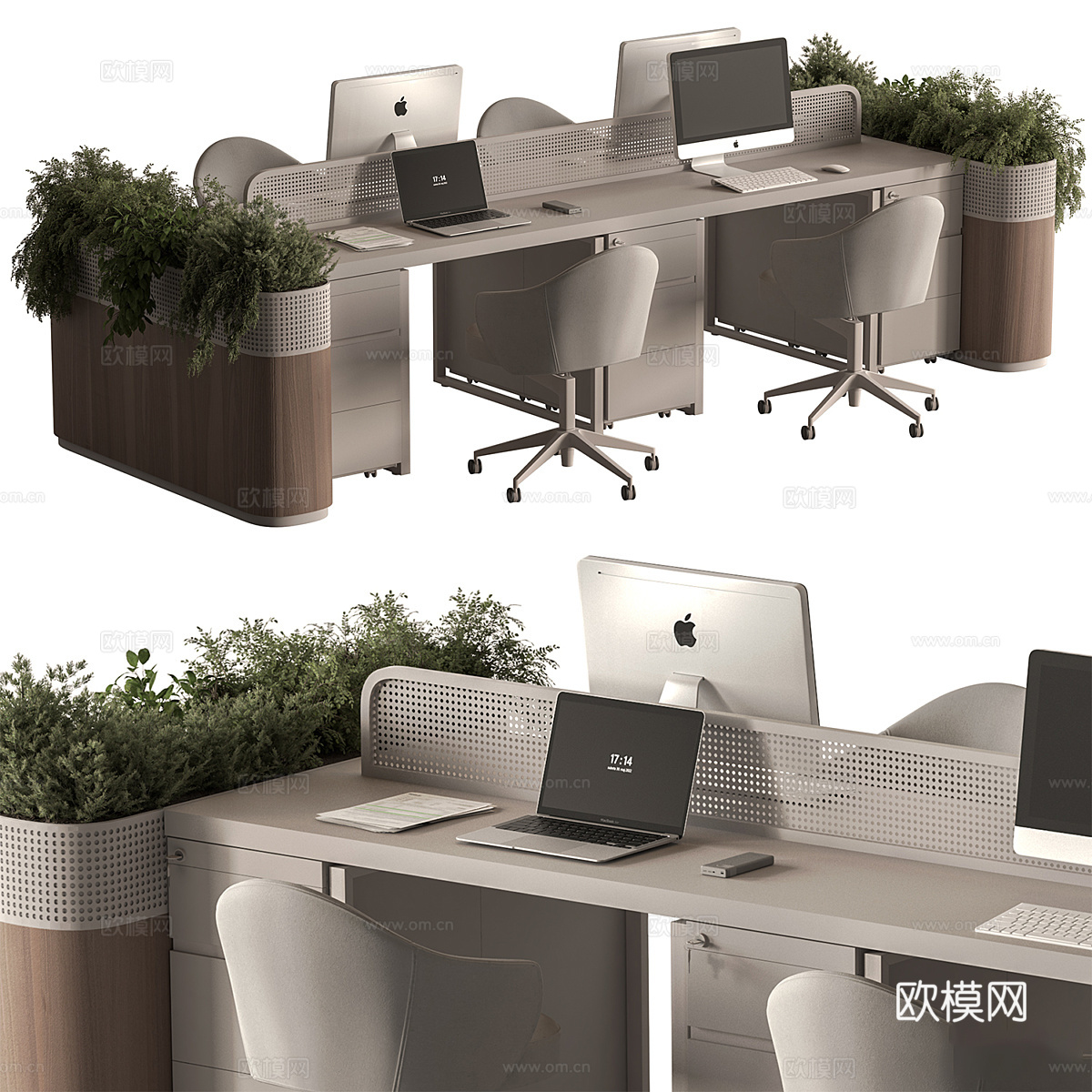 新中式员工套装 - 办公家具3d模型
