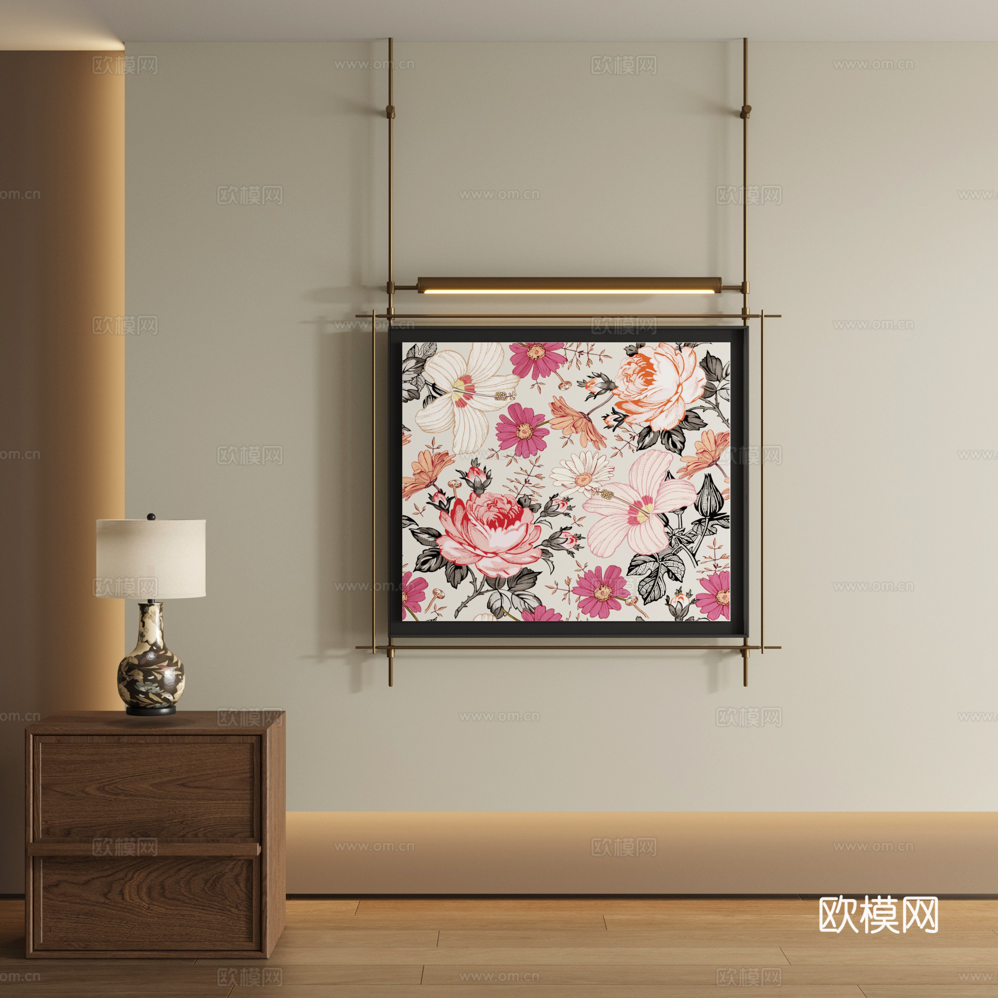 现代吊杆装饰画su模型