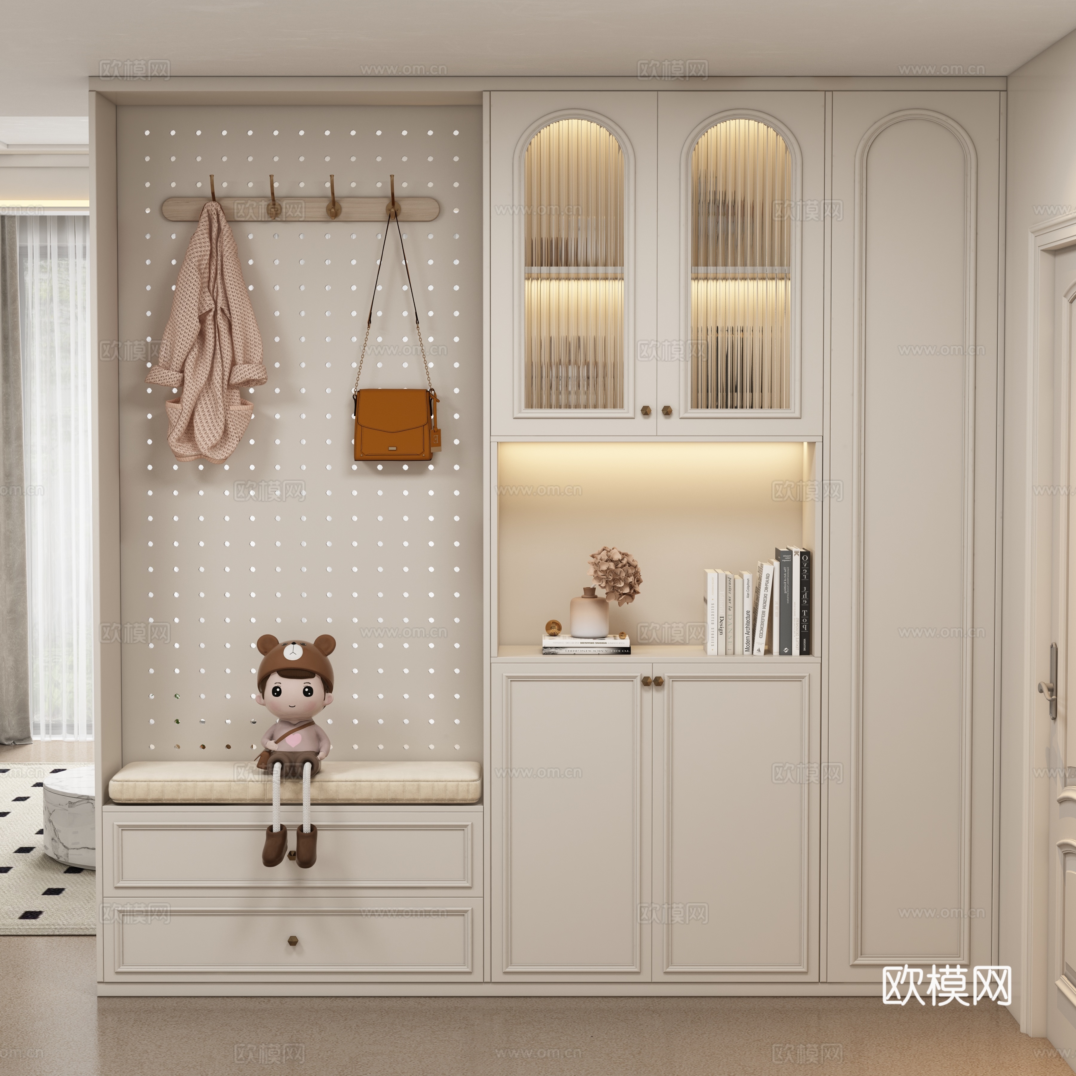现代奶油风玄关柜su模型