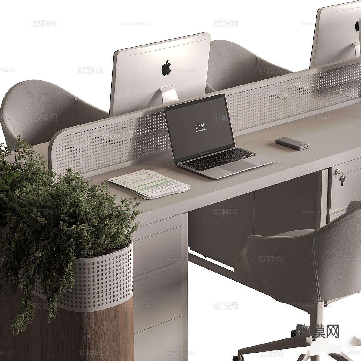 新中式员工套装 - 办公家具3d模型