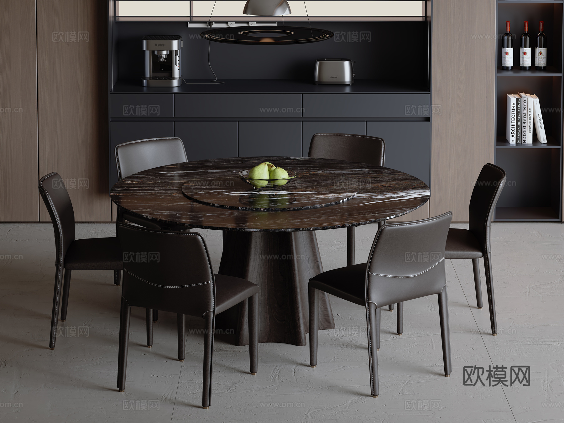 现代意式餐桌椅组合3d模型