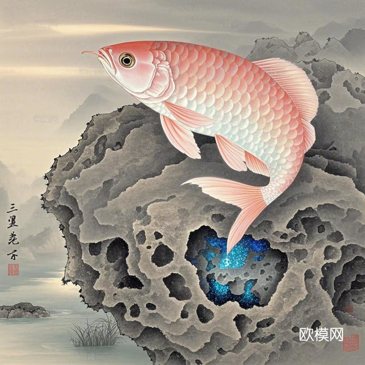 新中式抽象鲤鱼装饰画
