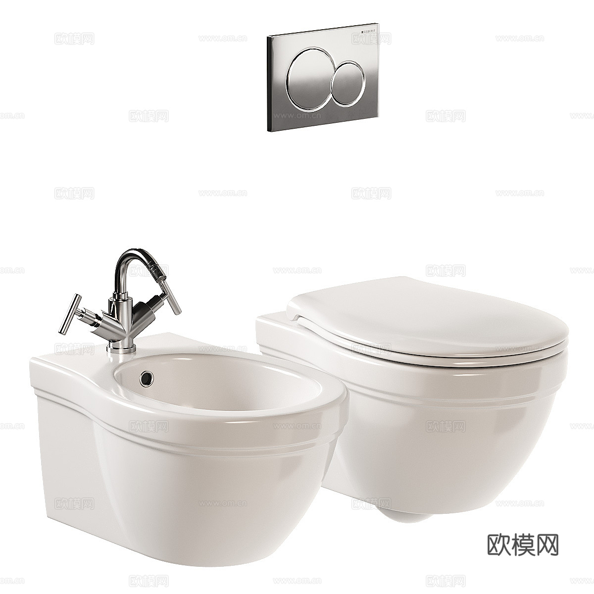 法式壁挂式马桶 坐浴盆3d模型