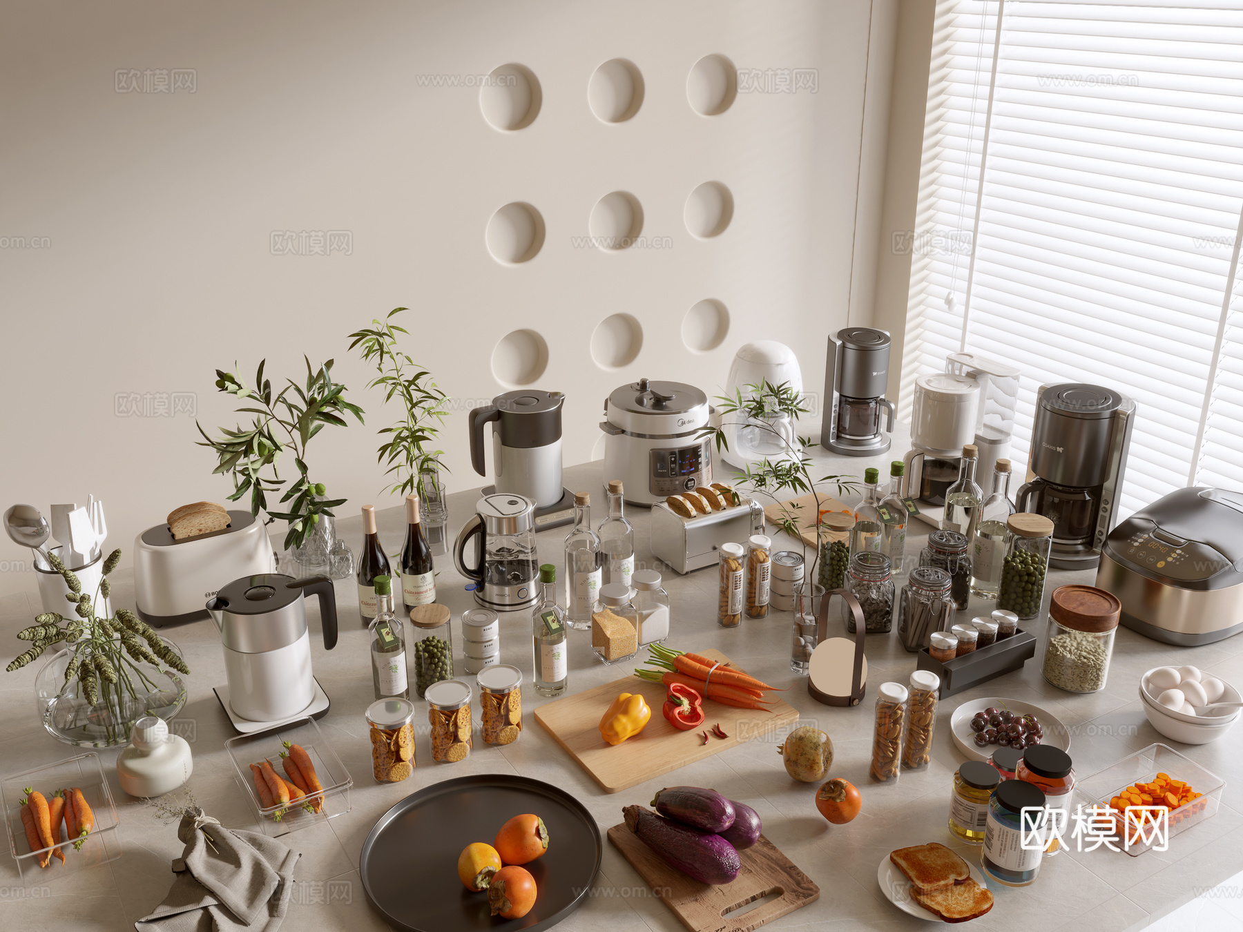 现代摆件组合 厨房用品 厨具 餐具 厨房电器 艺术摆件 餐桌3d模型