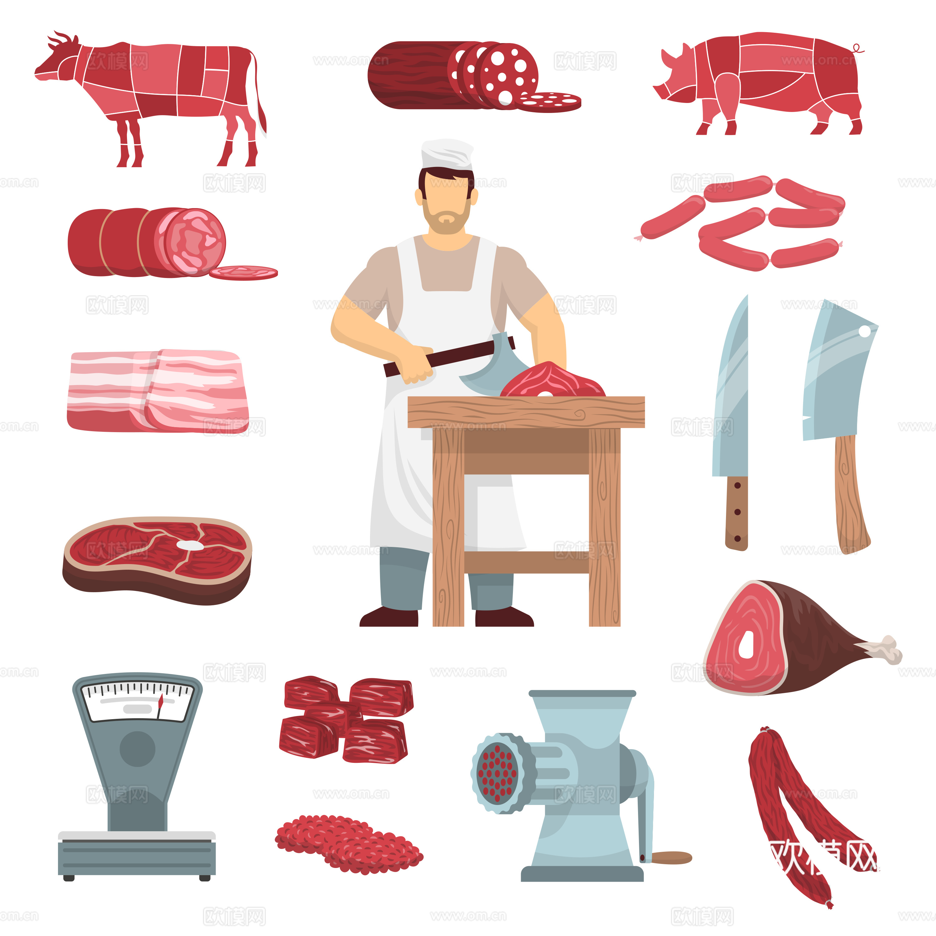 免抠牛肉店小图标 工具图标 称 绞肉机