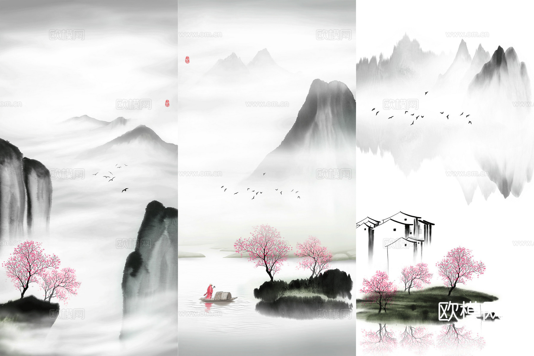 高清中式新中式山水水墨画