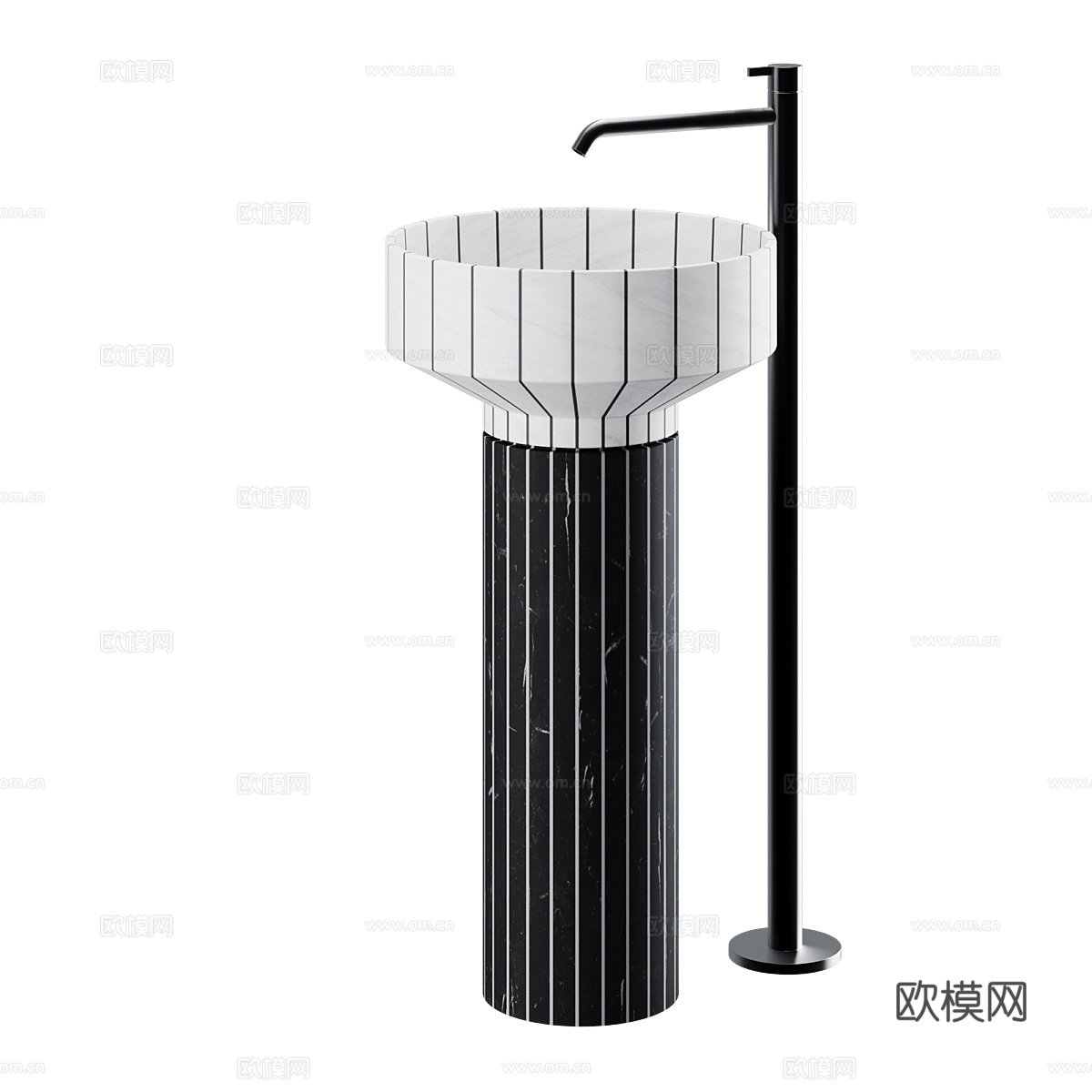 新中式轻奢台盆 洗手盆 柱盆3d模型
