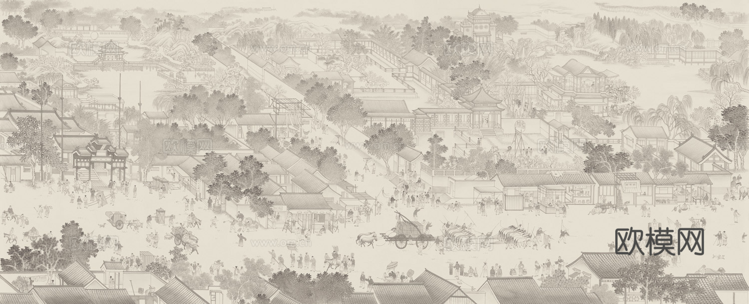 高清中式新中式建筑壁纸壁画