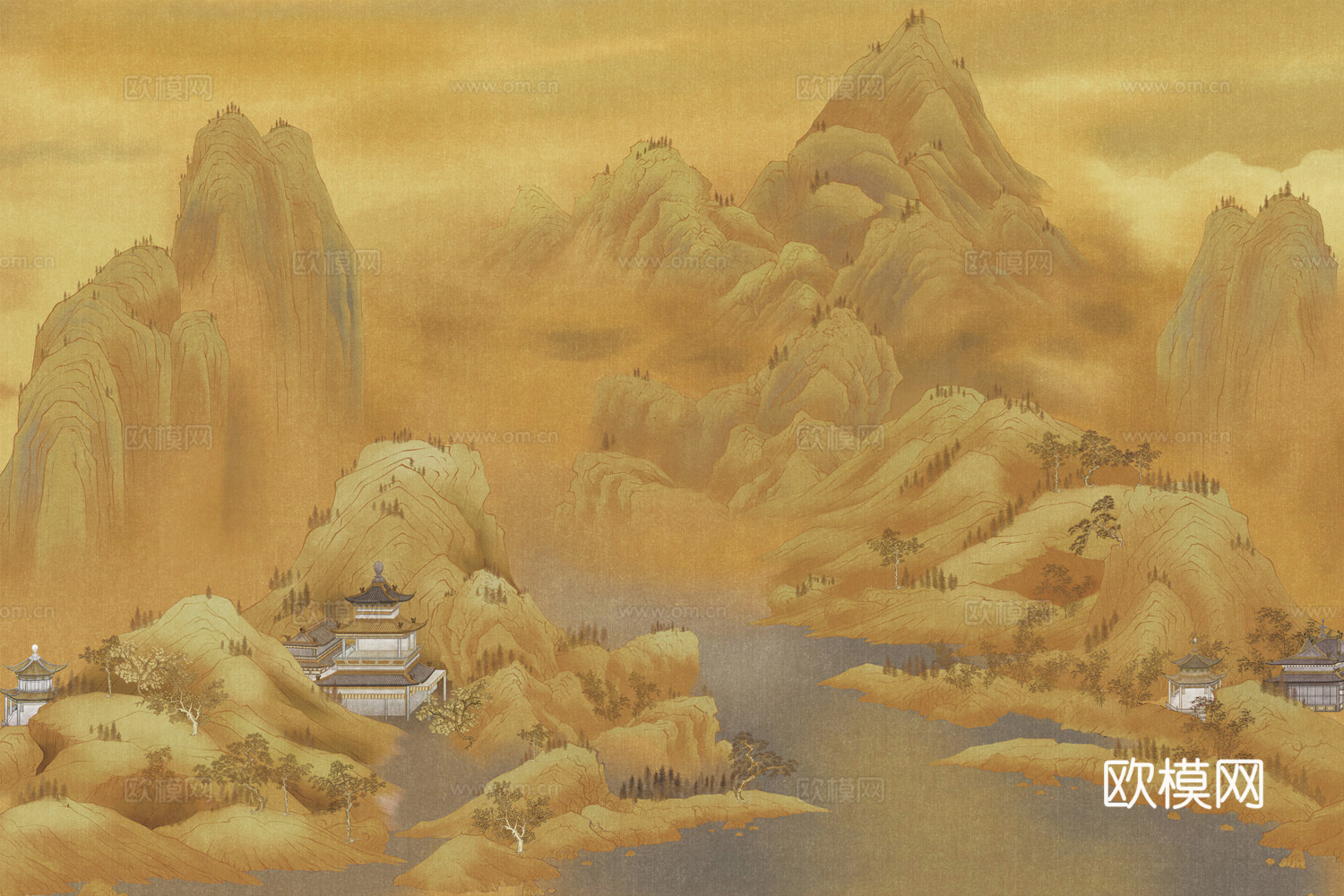 高清中式新中式山水壁纸壁画