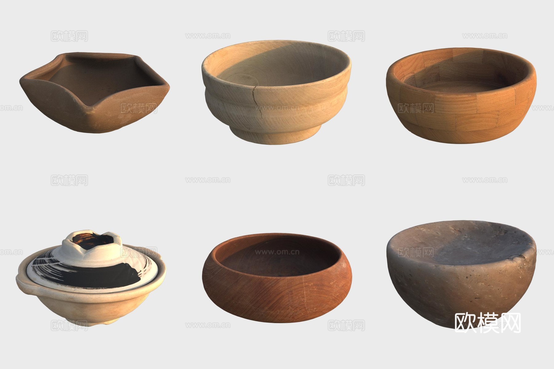 古代陶器陶碗陶艺木制品木碗3d模型