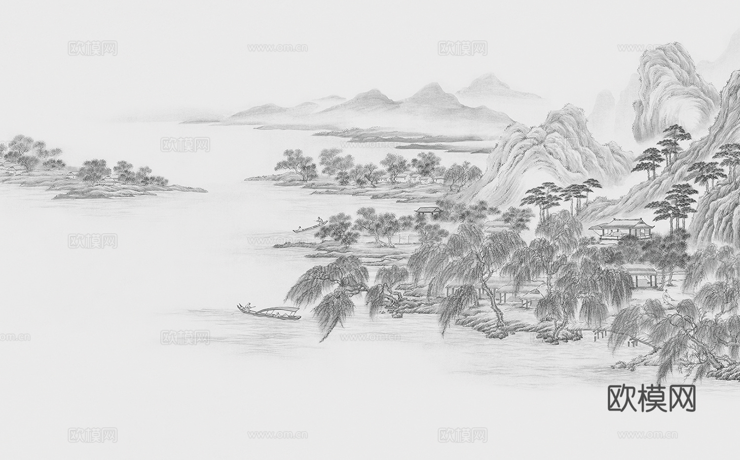 高清中式新中式山水壁纸壁画