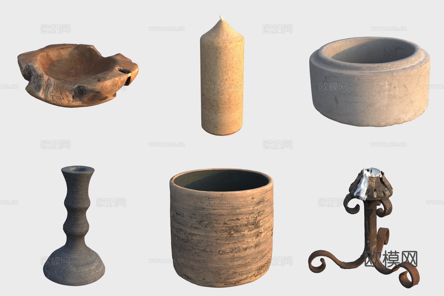 古代陶器陶艺木制品烛台蜡烛3d模型