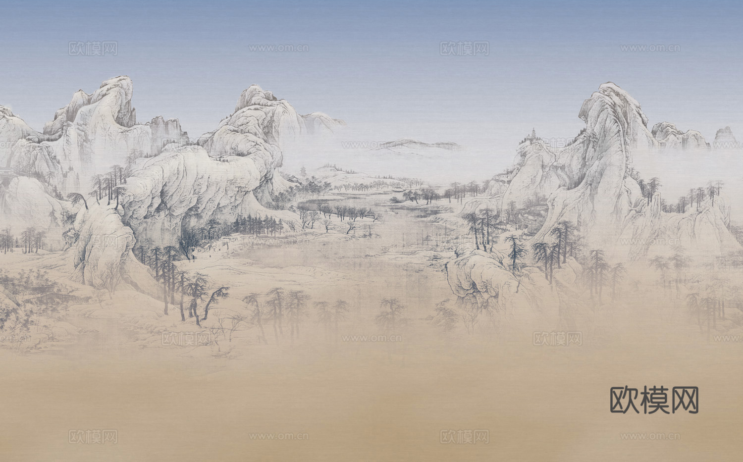 高清中式新中式山水壁纸壁画