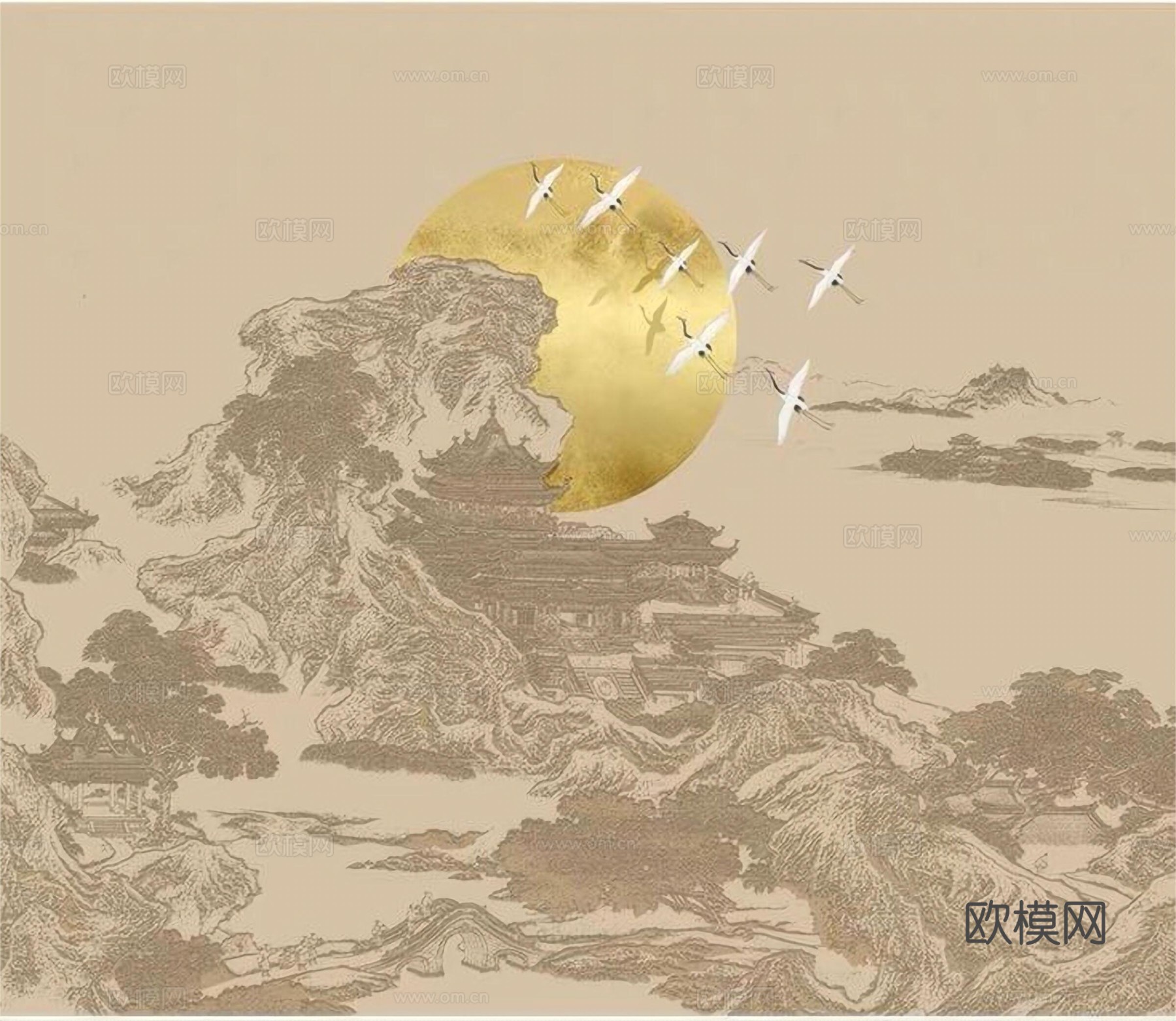 新中式壁纸壁画贴图