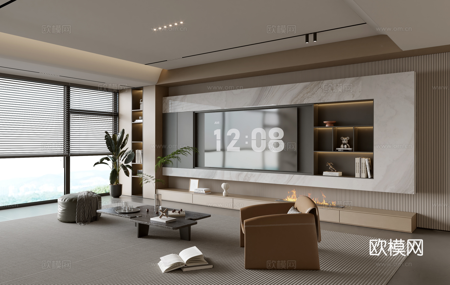 现代简约客厅 阳台柜 沙发组合 茶几 沙发背景墙3d模型