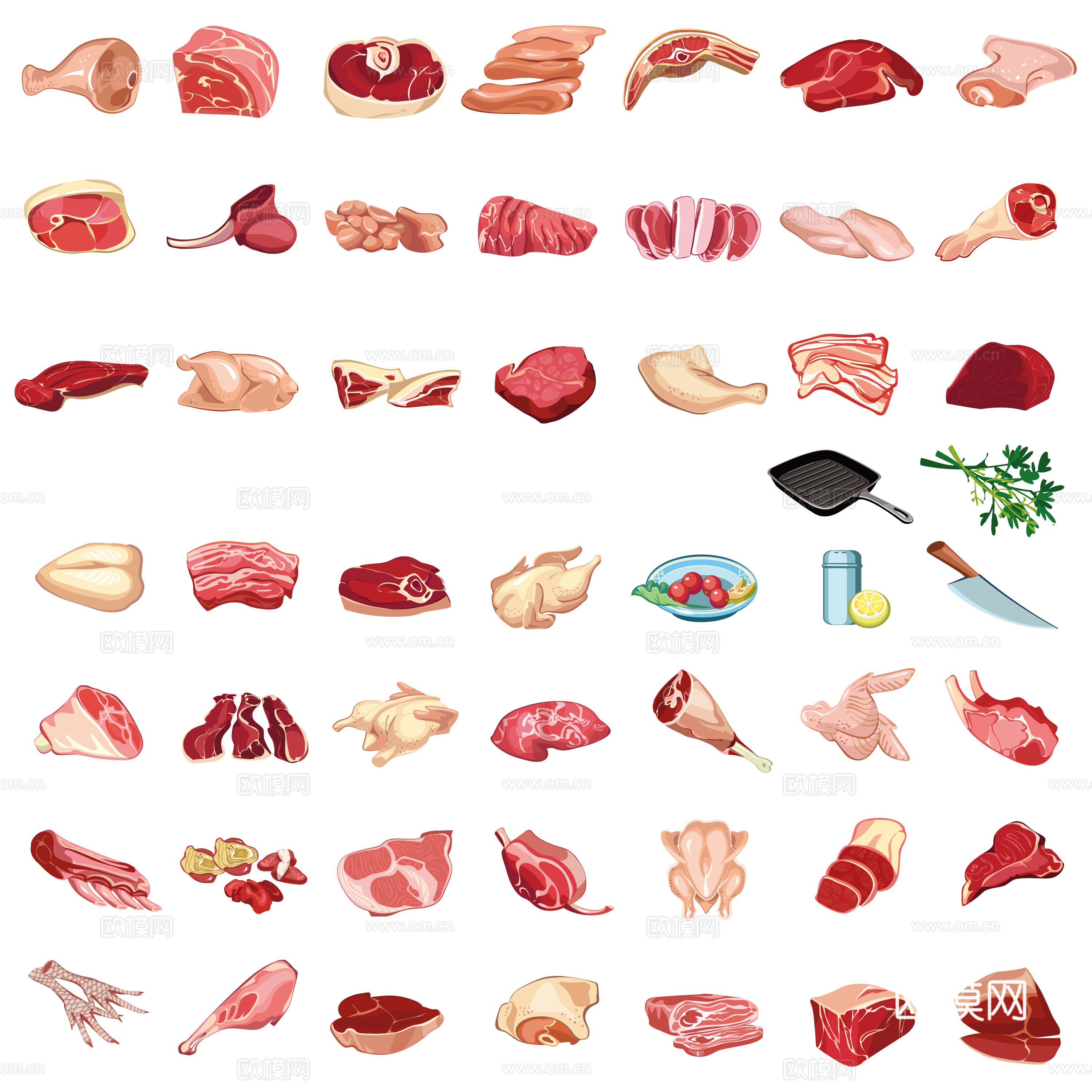 免抠各种肉类小图标  牛肉羊肉 鸡鸭鱼肉
