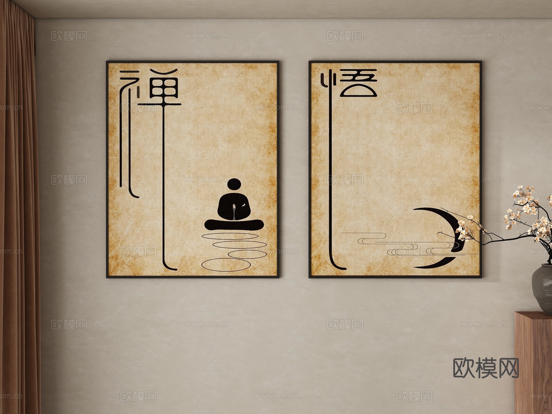 新中式装饰画 挂画3d模型