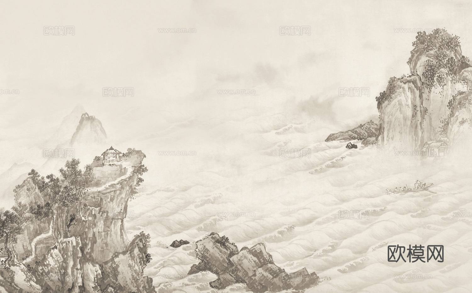 高清中式新中式山水壁纸壁画