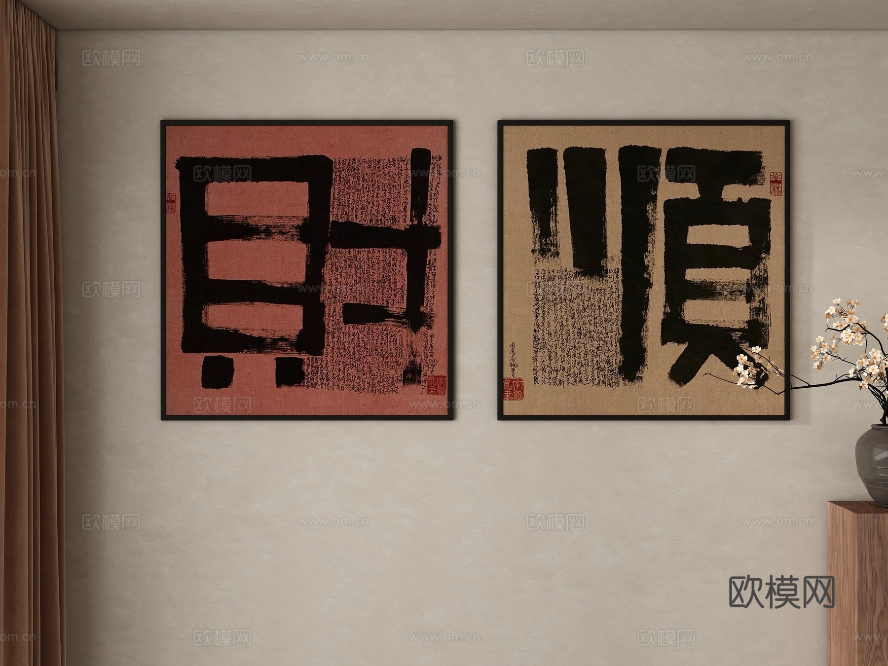 新中式装饰画 挂画3d模型
