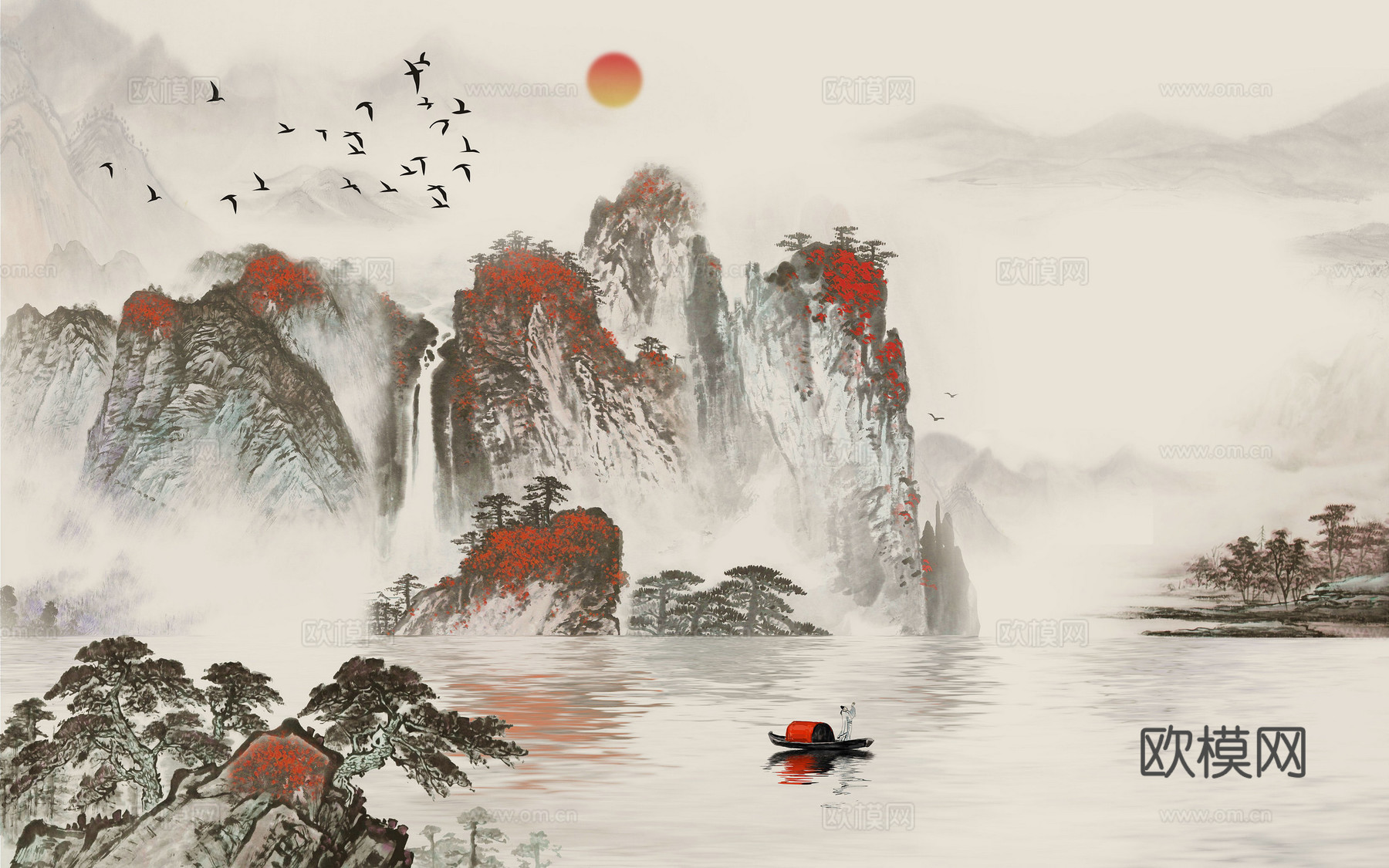 高清中式新中式山水壁纸壁画挂画