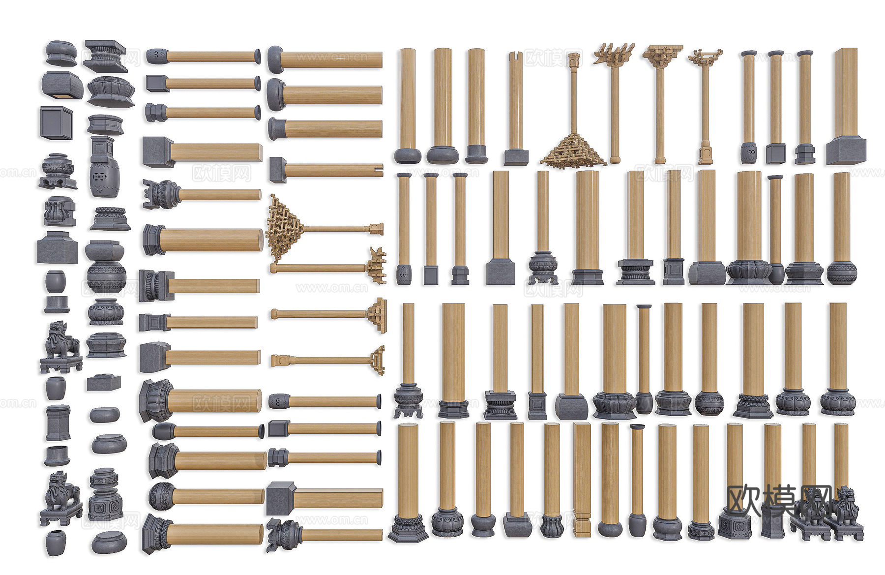 中式柱子斗拱榫卯结构 新中式古建筑柱子 斗拱榫卯柱子 古建柱3d模型
