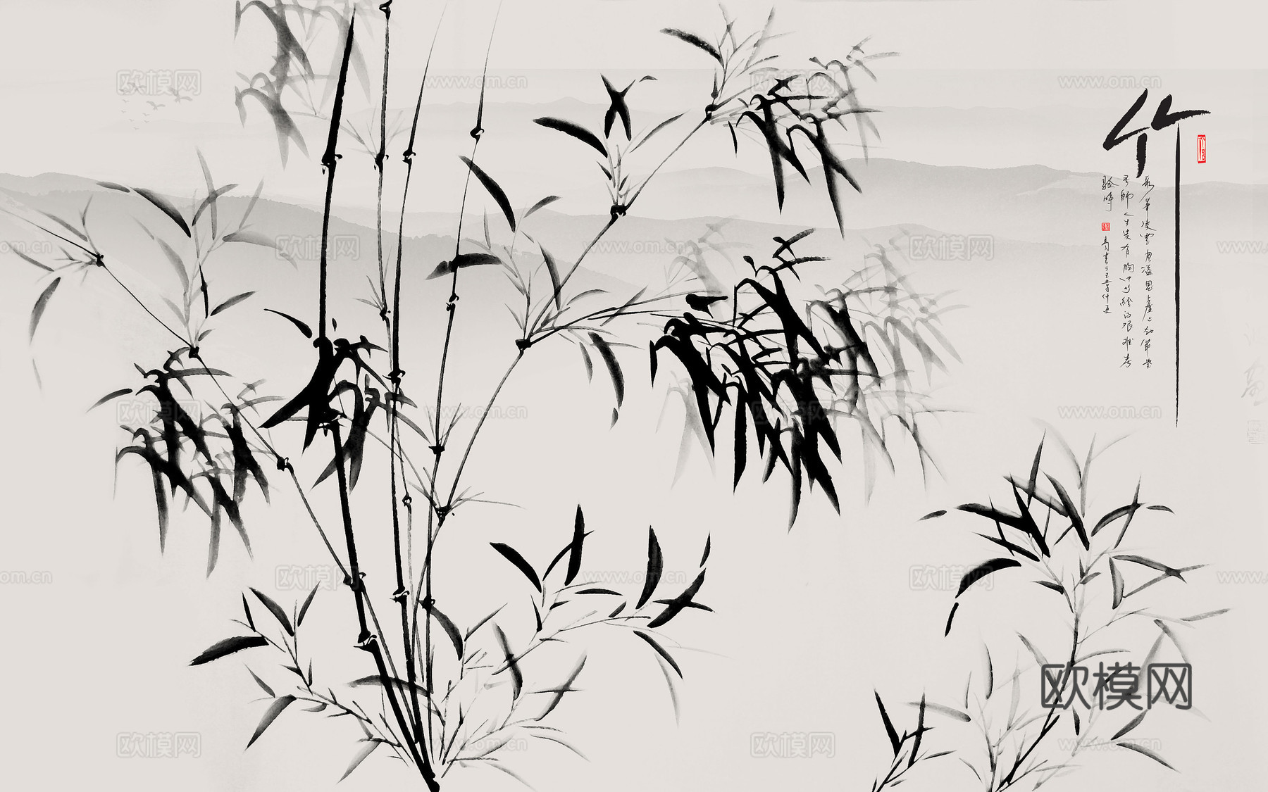 高清中式新中式竹子水墨画