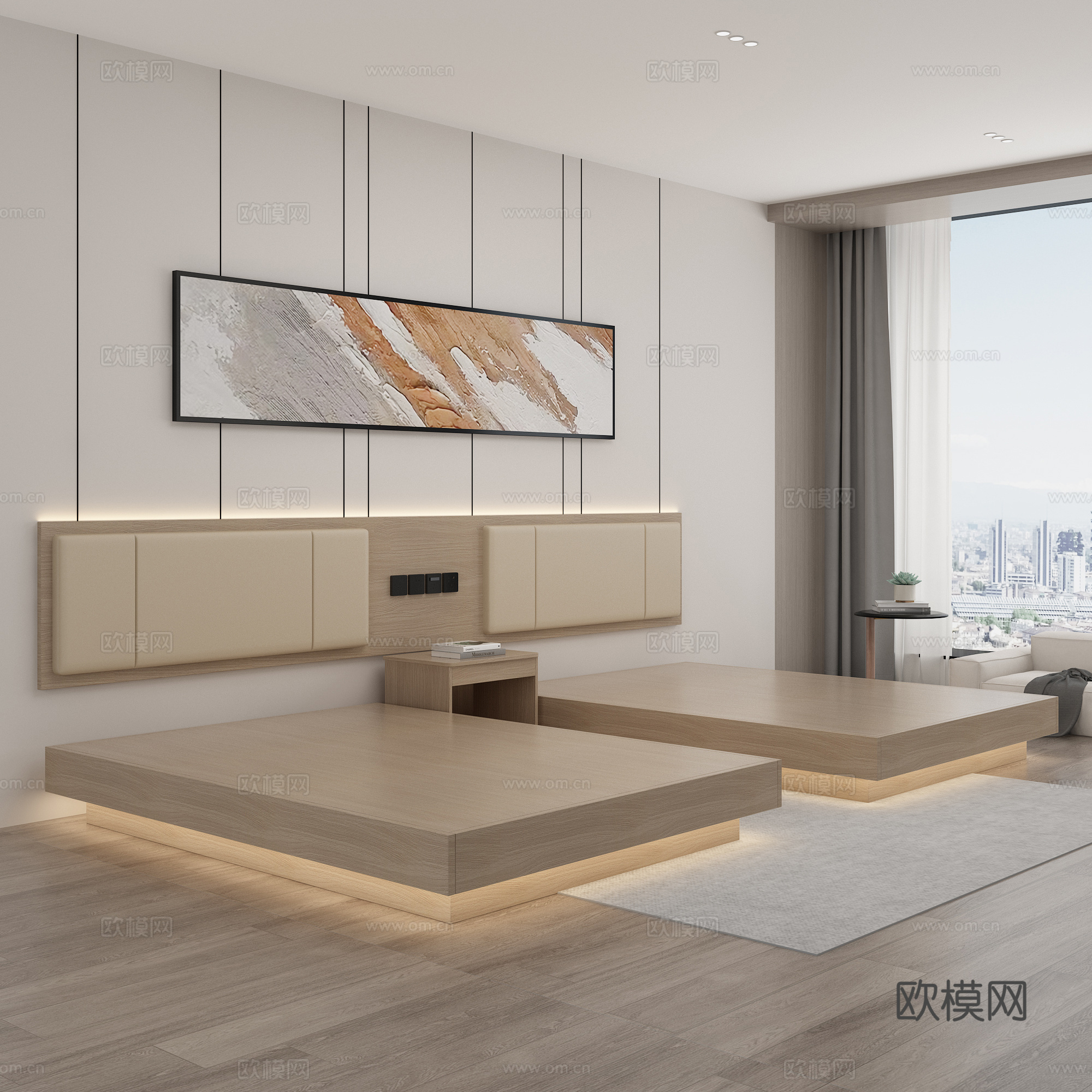 酒店床 客房 酒店房间 标间 宾馆 双人床3d模型