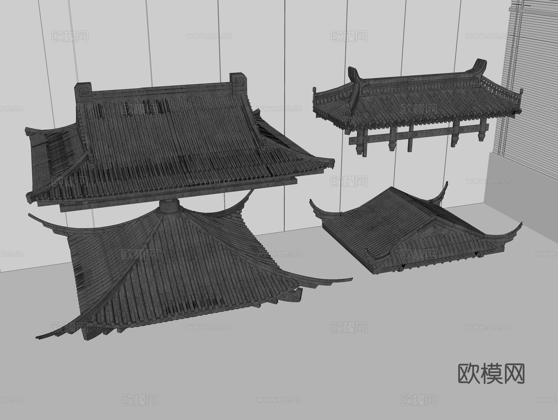 中式屋檐 古建飞檐 琉璃瓦 瓦片 屋顶屋脊su模型