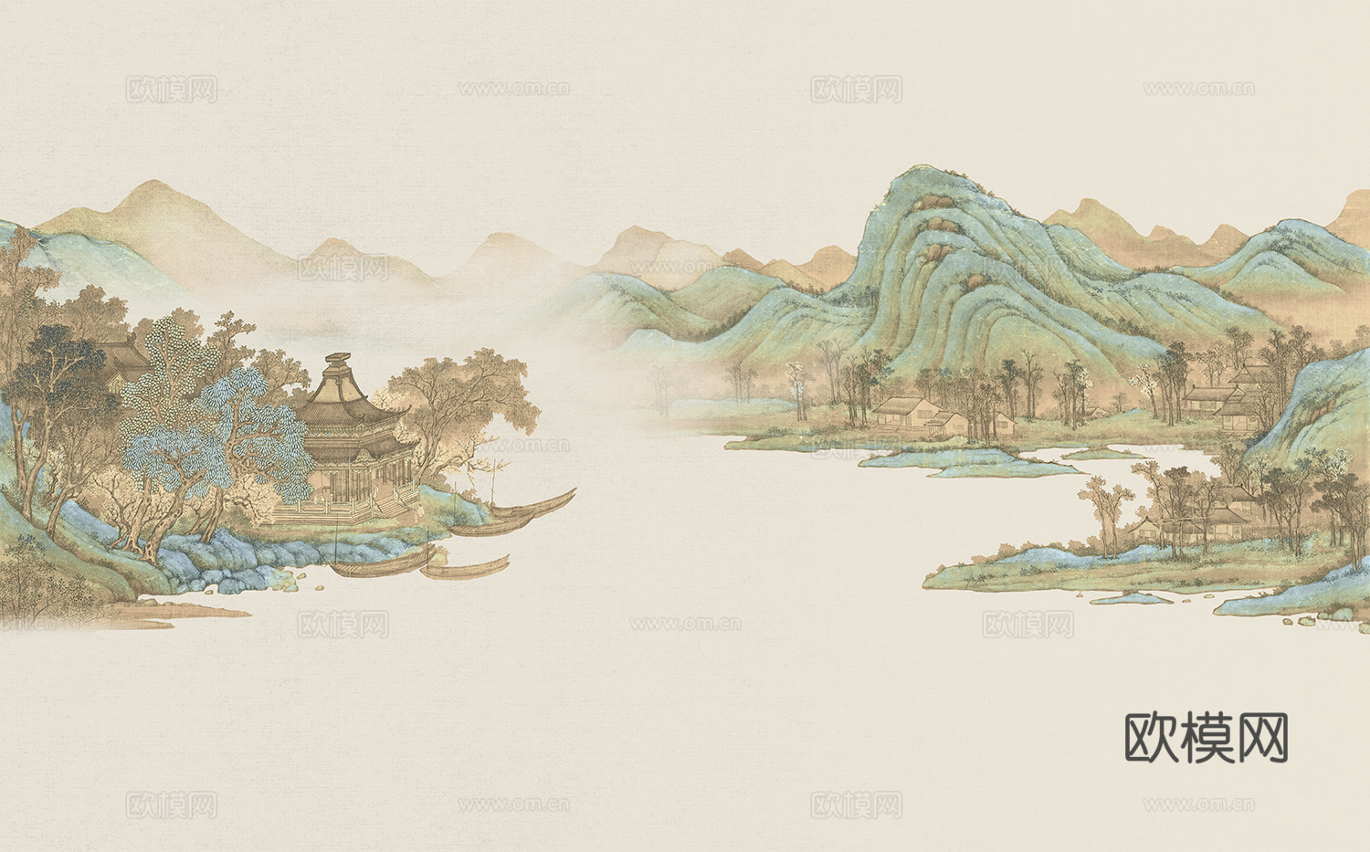 高清中式新中式山水壁纸壁画