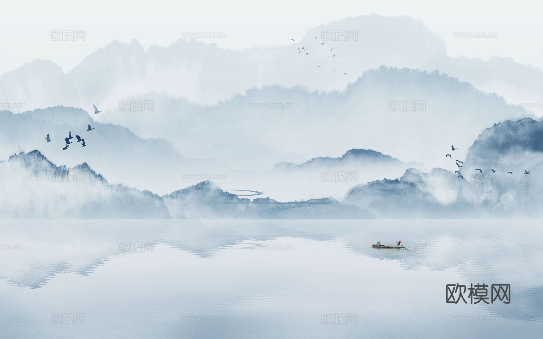 高清中式新中式山水意境壁纸壁画
